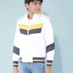 Crimsoune Club Boys White & Yellow Color Block Full Sleeves Jacket image 4