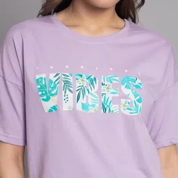 ad fashion Women Printed, Typography Round Neck Pure Cotton Purple T-Shirt image 4