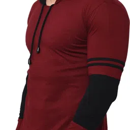 helmont HM-1001-Maroon Black Men Colorblock Hooded Neck Cotton Blend Maroon, Black T-Shirt image 4