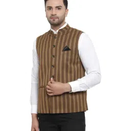 NEUDIS Brown Striped Nehru Jacket image 3