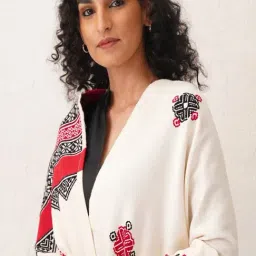 Jaypore Ivory Cotton Toda Printed Shawl image 2