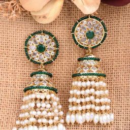 Saraf RS Jewellery Gold Polki Studded Pearl Jhumka Earrings-picture-15