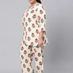 Jaipur Kurti White& Red Floral Printed Short Kurta with Pyajama image 4