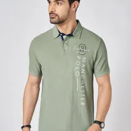 Byford by Pantaloons Celadon Cotton Slim Fit Solid Polo T-Shirt image 3