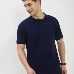 showoffff SHOW OFF Navy Blue Cotton Slim Fit Checks T-Shirt-picture-21