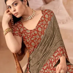Saree Mall Brown Crepe Self Saree with Blouse Piece-picture-39