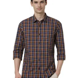 Peter England Brown Cotton Slim fit Checks Shirt-picture-29