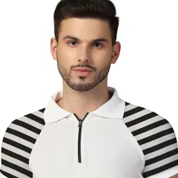 BEYOU FASHION Men Striped Polo Collar Monochrome T-shirt image 5