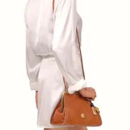 Hidesign EI Flourish 03 Tan Leather Solid Sling Handbag-image-40