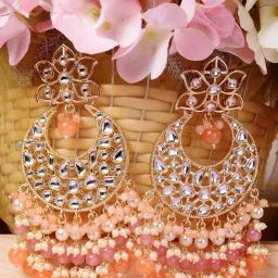Saraf RS Jewellery Gold Orange Kundan Chandballi Earrings-picture-17