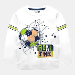Bonkids Boys White & Olive Green Printed Cotton T-Shirt-image-11