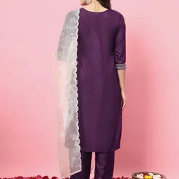 Moda Rapido Women Purple Ethnic Motifs Embroidered Kurta Set With Trousers & Dupatta image 5