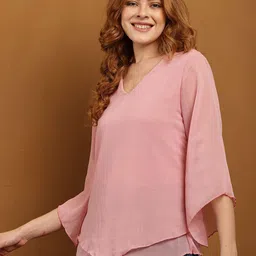 Tushita Women Bell Sleeve Layered Georgette A-Line Top image 3