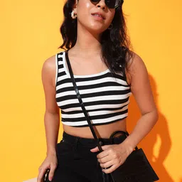 Istyle Can Women Horizontal Striped Crop Tank Top-image-10