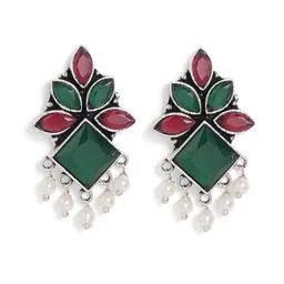 Priyaasi Silver-Plated Geometric Shaped Artificial Beaded Drop Earrings image 2