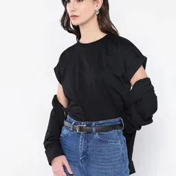 RAREISM Women Solid Round Neck Cotton Relaxed Fit T-shirt-picture-19