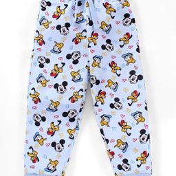 Babyhug Cotton Full Length Ribbed Waist Lounge Pant Micky Mouse Print - Blue-image-67