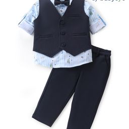 Babyoye Interlock Full Sleeves Three Piece Party Suit with Bow - Blue-picture-28