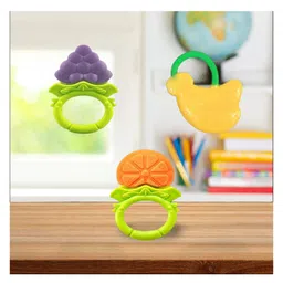 Joy Buzz Fruit Shape Teether (Set of 3) | Soft & Safe Fruit-Shaped Baby Teether | BPA-Free Silicone | Multi-Colour Teething Toy for Infants (Blue & Yellow)-picture-14