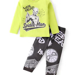 Babyhug Marvel Cotton Knit Full Sleeves Night Suit With Spider Man Graphics - Neon Green & Black-picture-28