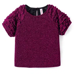 Babyhug Woven Half Raglan Sleeves Frill Details Textured Party Top - Wine-picture-22