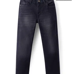 Pine Kids Woven Full Length Solid Washed Denim Jeans - Black-image-88
