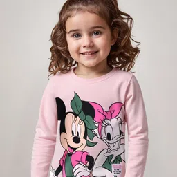 Babyhug Disney Single Jersey Knit Full Sleeves T-Shirt With Minnie & Daisy Graphics - Pink-picture-30