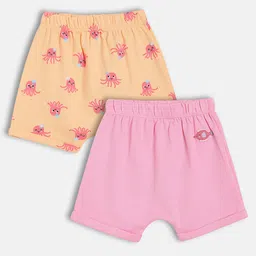 MINI KLUB Cotton Knit Pack Of 2 Octopus Printed & Fish Patch Detailed Shorts - Pink & Orange-picture-37
