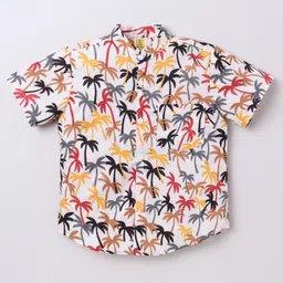 Aww Hunnie Cambric Woven Half Sleeves Palm Trees Printed Shirt - Multi Colour-image-54