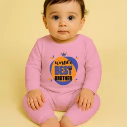 The Peppy Tend 100% Cotton Knit Raksha Bandhan Theme Full Sleeves Worlds Best Brother Text Printed Romper - Pink-image-55