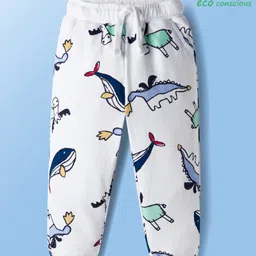 Babyoye 100% Cotton Terry Knit Full Length Lounge Pant With Dino Print - Off White-picture-10