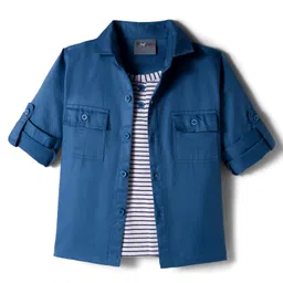 Dapper Dudes Full Sleeves Solid Shirt With Attached Tee - Blue-picture-20