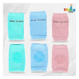 Chinmay Kids Anti-Slip Padded Stretchable Elastic Cotton Soft Comfortable Baby Knee Pads Pack of 3 - Multicolour image 2