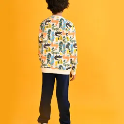 Anthrilo Fleece Full Sleeves Crocodile Printed Sweatshirt With Joggers Set - White & Navy Blue image 3