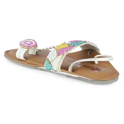 Mine Sole Pearls Embellished Kolhapuri Flip Flops - Multi Colour image 3