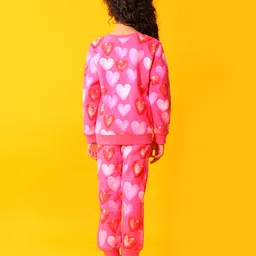 Anthrilo Fleece Knit Full Sleeves Hearts Printed Coordinating Winter Sweatshirt With Joggers Set - Pink image 3