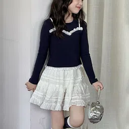 LULU & SKY Girls Solid Round Neck Ruffle Detailing Tops image 4