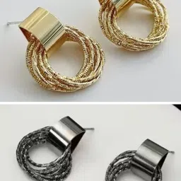 Honbon Set of 2 Gold-Plated & Multi Metal Earrings image 2
