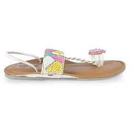 Mine Sole Pearls Embellished Kolhapuri Flip Flops - Multi Colour image 5