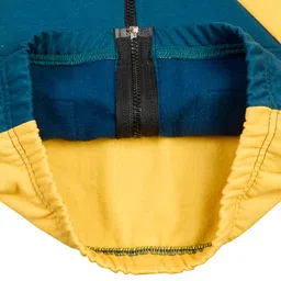 Earth Conscious Fleece Knit Full Sleeves Colour Blocked M Alphabet Printed Zipper Winter Jacket - Yellow & Olive Green image 5