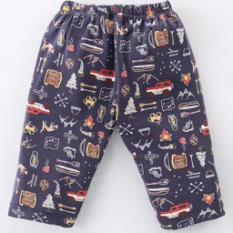 Ben Benny Interlock 100% Cotton Knit Full Sleeves Front Open Night Suit With Camping Print - Navy image 5