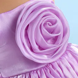 Babyhug Woven Singlet Sleeves Solid Party Frock with Floral Corsage at Yoke - Lilac image 5
