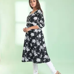 CHARUKRITI Black Cotton Printed A Line Kurta image 3