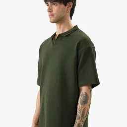 The Souled Store Dark Green Loose Fit Oversized Polo T-Shirt image 3