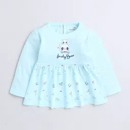 Bumzee Kids Light Blue Printed Full Sleeves Frock image 3