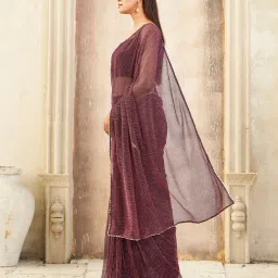 Tikhi Imli Purple Solid Ready To Wear Saree with Unstitched Blouse image 3