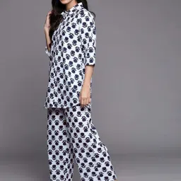 Libas White Cotton Printed Tunic Pyjamas Set image 3