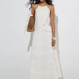 LOV by Westside White Leaf Embroidered High-Rise Skirt image 3