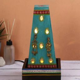 Aapno Rajasthan Multicolor Wooden Pyramid Table Lamp - Set of 1-picture-39