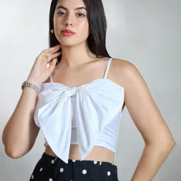VIRGIO White Cotton Solid Sleeveless Crop Top image 3